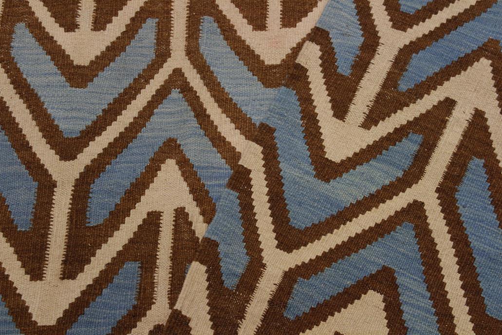 Flat Weave Kilim Antique Navaho Vintage handmade Modern Kilim Ivory Blue Hand-Woven Rectangle 100% Wool Area Rug 6x8 