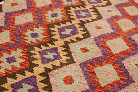 handmade Geometric Kilim Red Pink Hand-Woven RECTANGLE 100% WOOL area rug 3 x 5