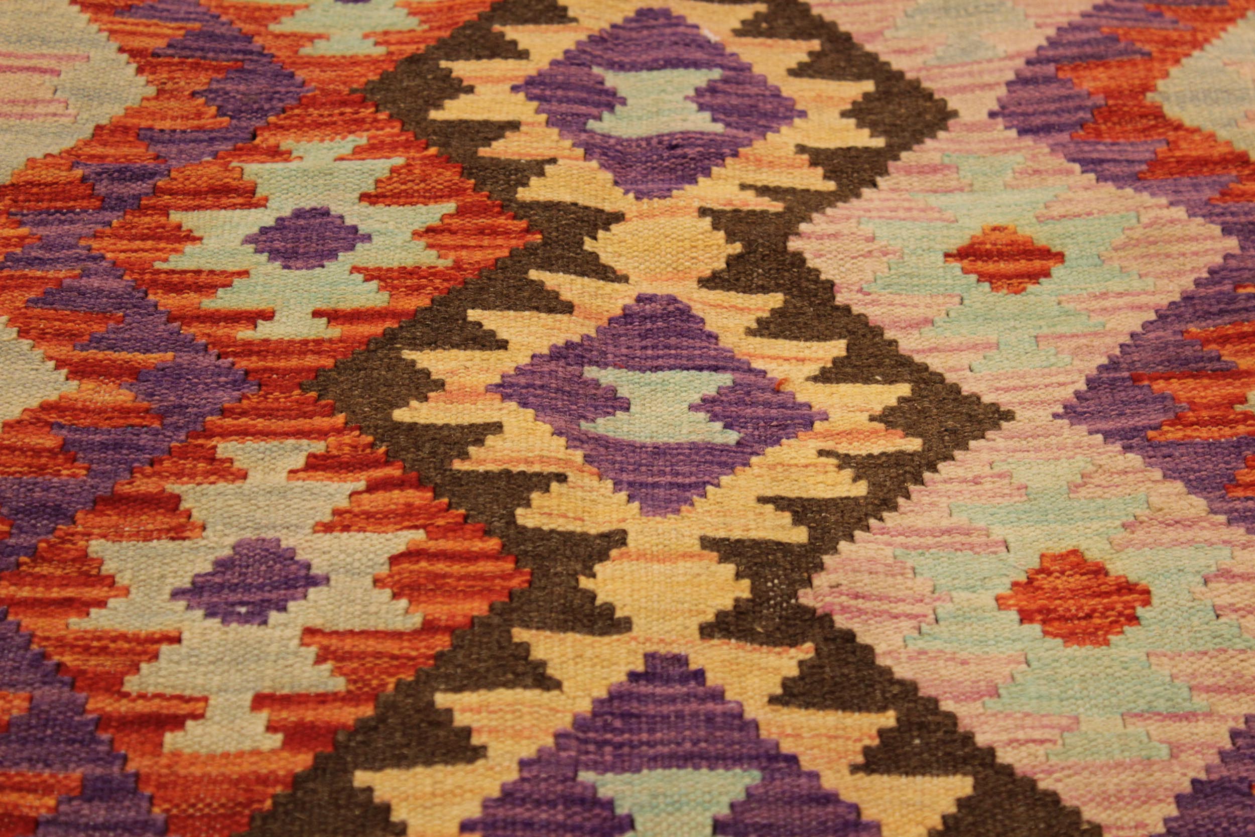 handmade Geometric Kilim Red Pink Hand-Woven RECTANGLE 100% WOOL area rug 3 x 5