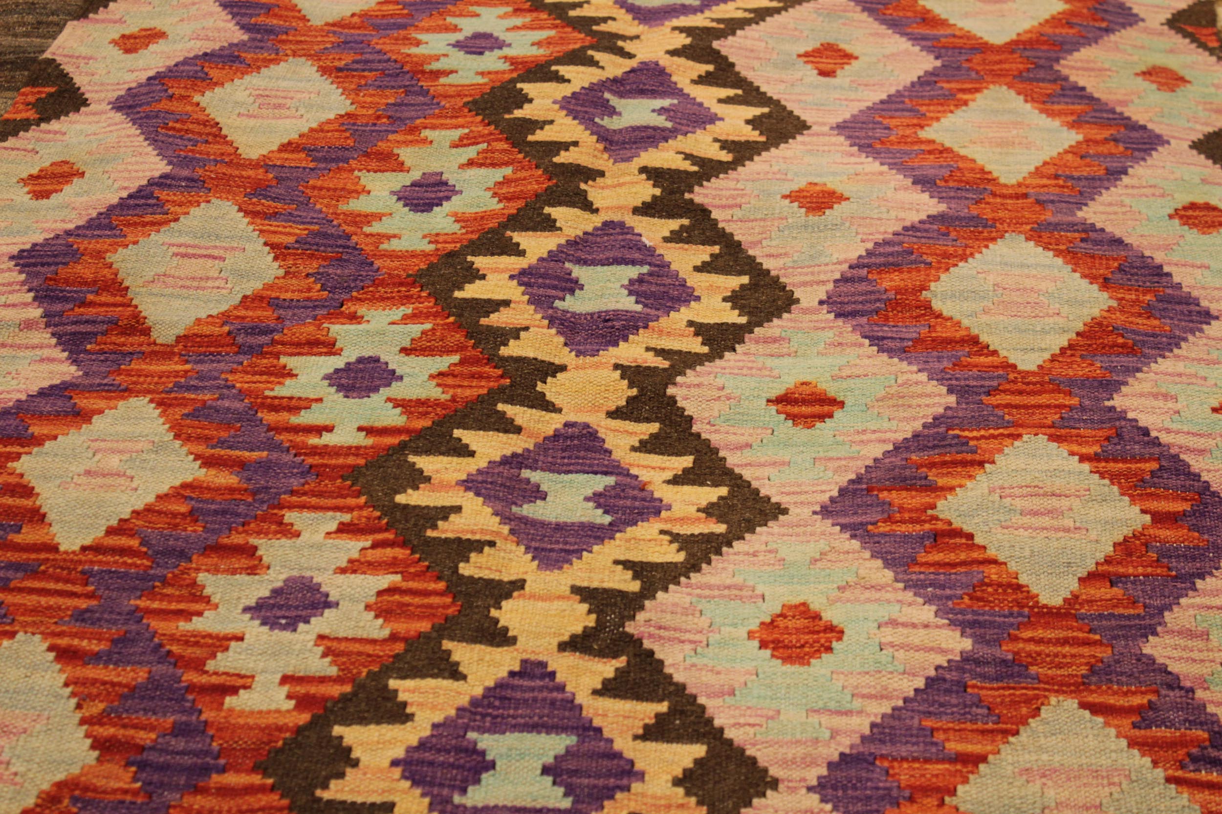 handmade Geometric Kilim Red Pink Hand-Woven RECTANGLE 100% WOOL area rug 3 x 5