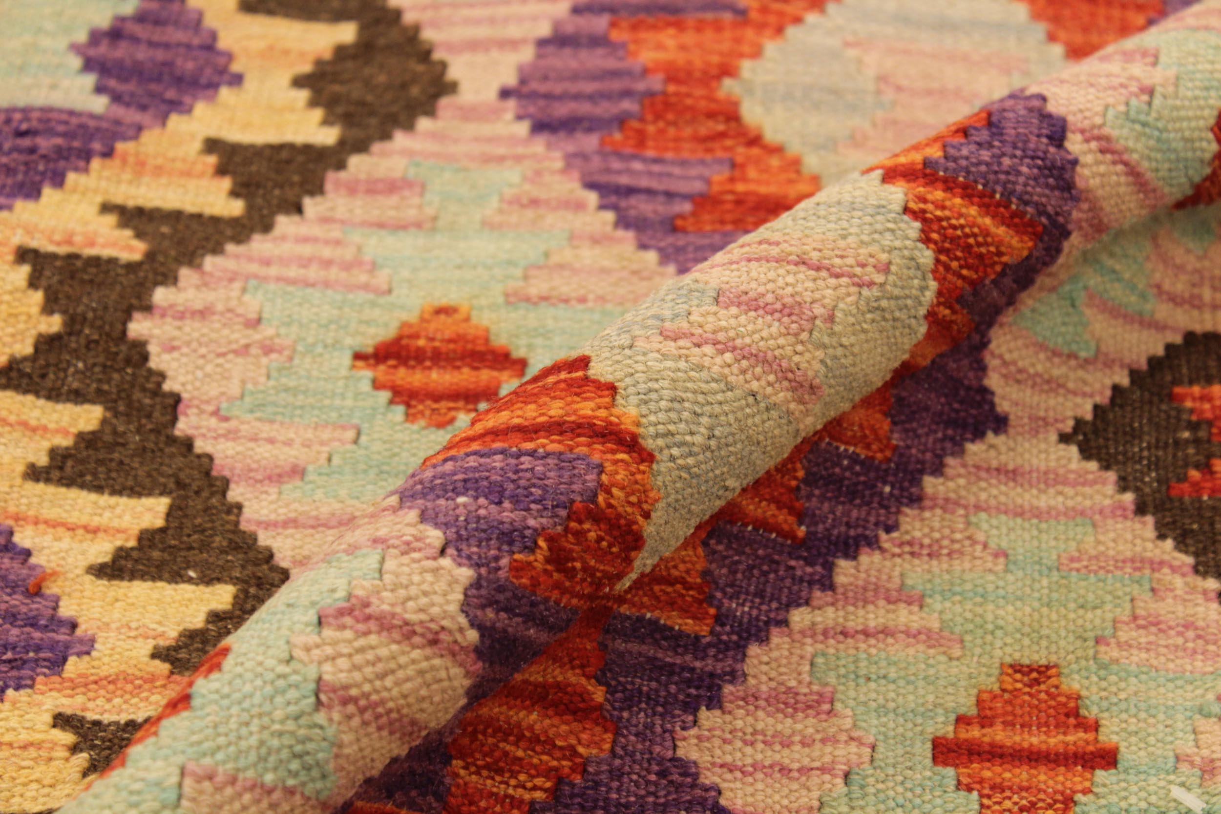 handmade Geometric Kilim Red Pink Hand-Woven RECTANGLE 100% WOOL area rug 3 x 5
