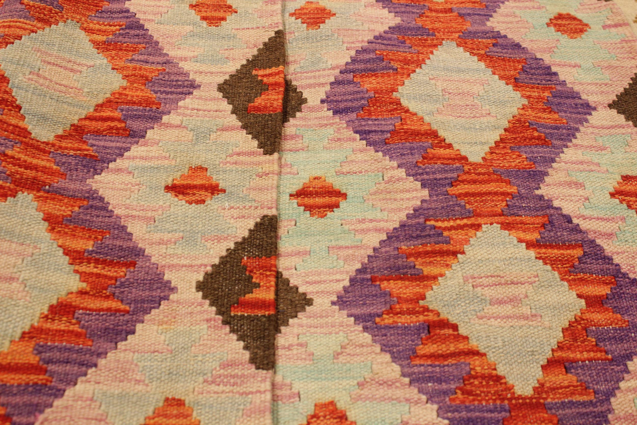handmade Geometric Kilim Red Pink Hand-Woven RECTANGLE 100% WOOL area rug 3 x 5
