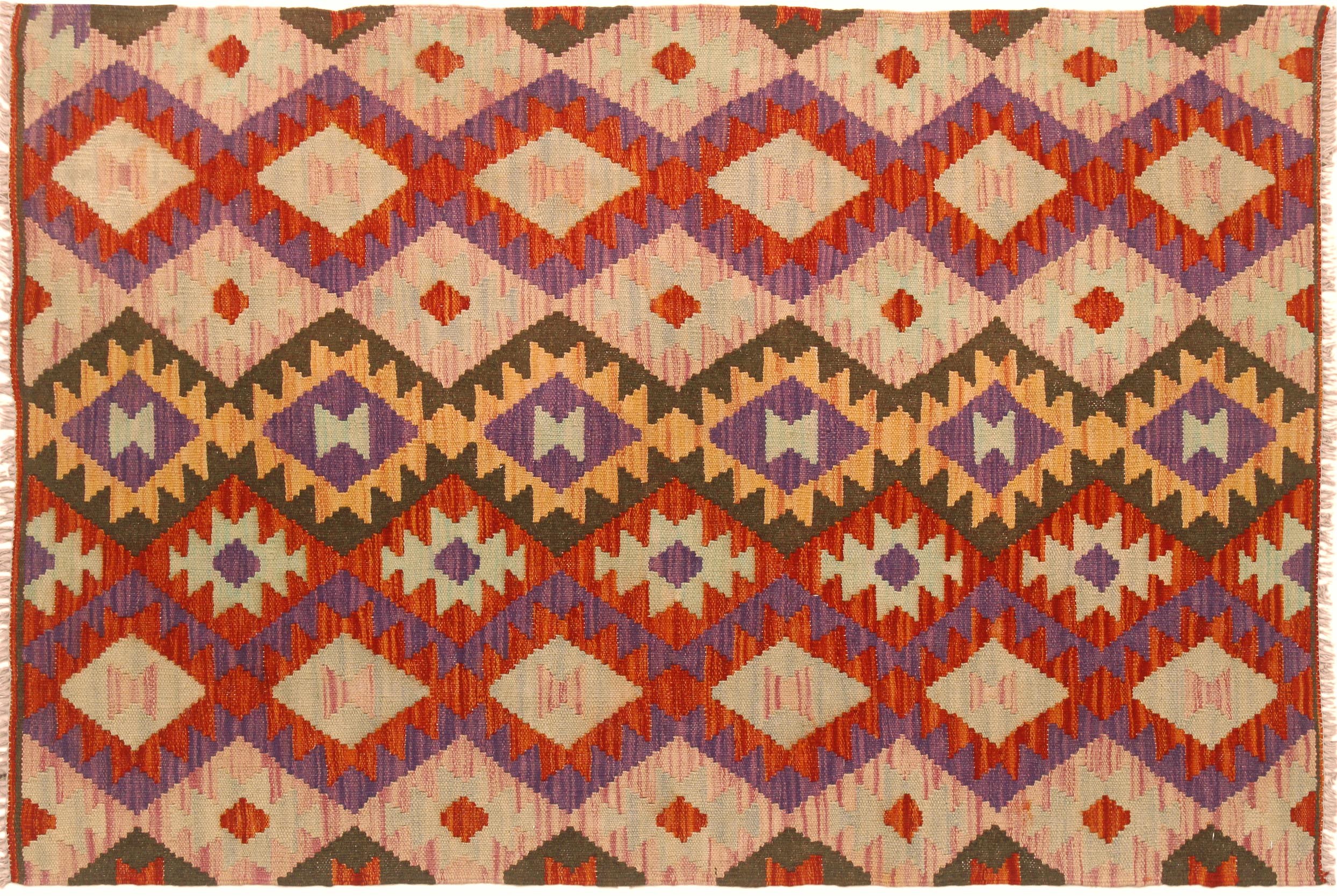handmade Geometric Kilim Red Pink Hand-Woven RECTANGLE 100% WOOL area rug 3 x 5