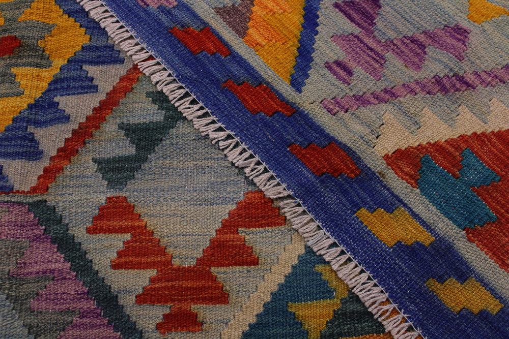 handmade Geometric Kilim Lt. Blue Teal Hand-Woven RECTANGLE 100% WOOL area rug 7 x 10