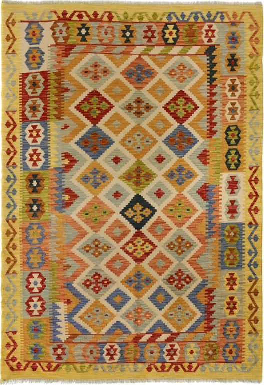 Flat Weave Kilim Antique Navaho Vintage handmade Geometric Kilim Ivory Gold Hand-Woven Rectangle 100% Wool Area Rug 5x6 