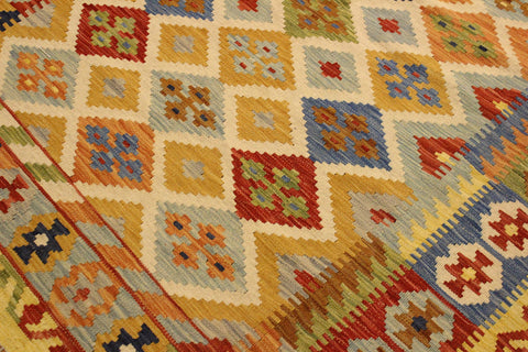 handmade Geometric Kilim Ivory Gold Hand-Woven RECTANGLE 100% WOOL area rug 5x6