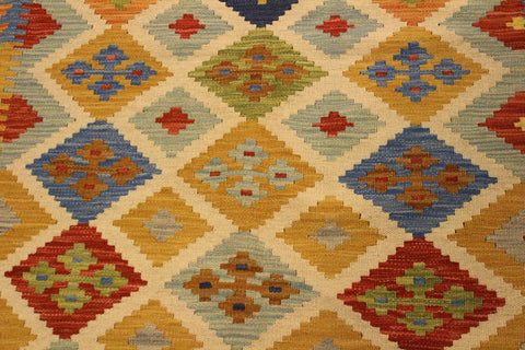 handmade Geometric Kilim Ivory Gold Hand-Woven RECTANGLE 100% WOOL area rug 5x6