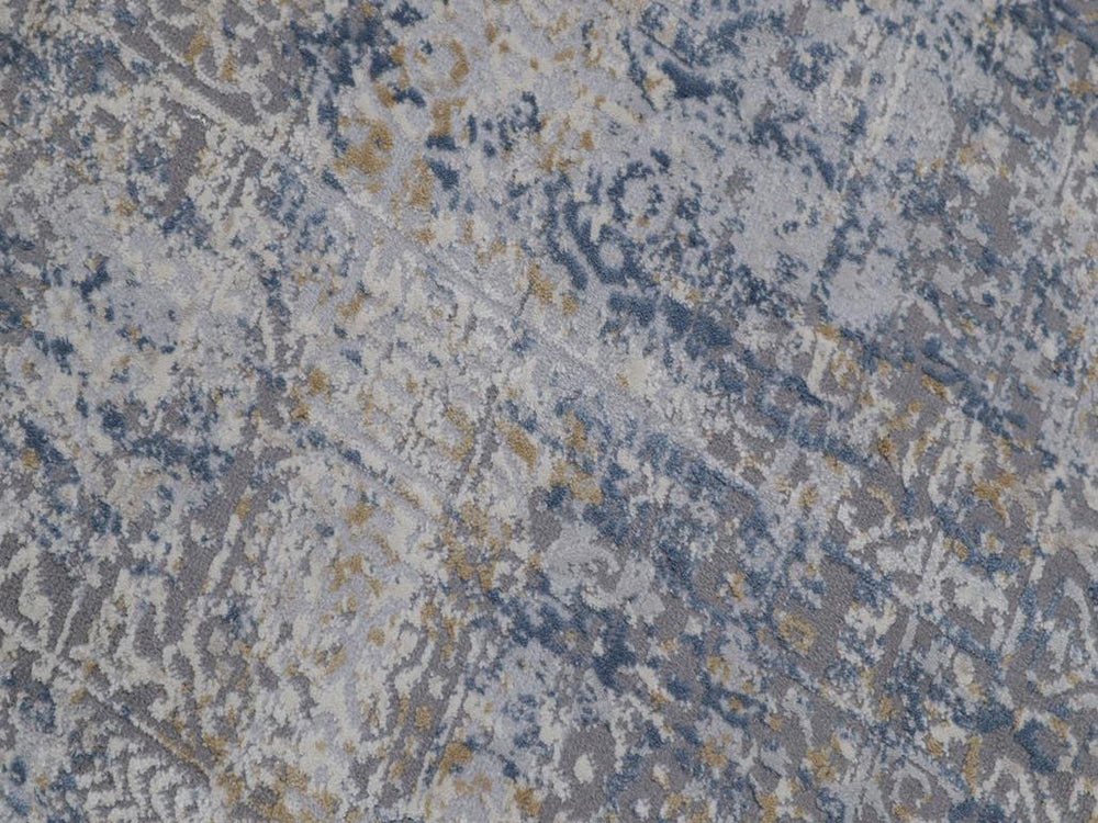handmade Modern Abstract Gray Blue Machine Made RUNNER POLYESTER area rug 3x8