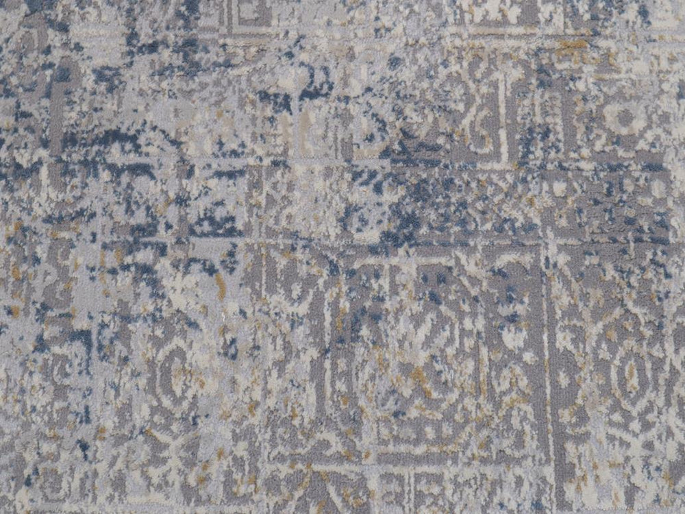 handmade Modern Abstract Gray Blue Machine Made RUNNER POLYESTER area rug 3x10