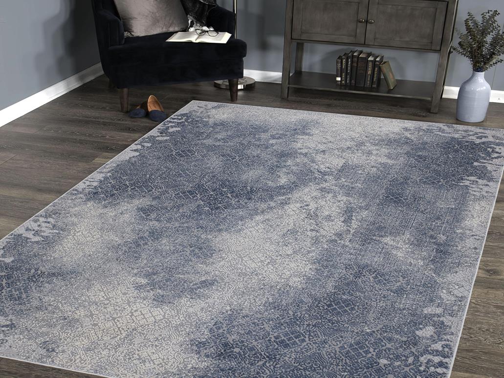 handmade Transitional Distressed Gray Blue Machine Made RECTANGLE POLYESTER area rug 9x12