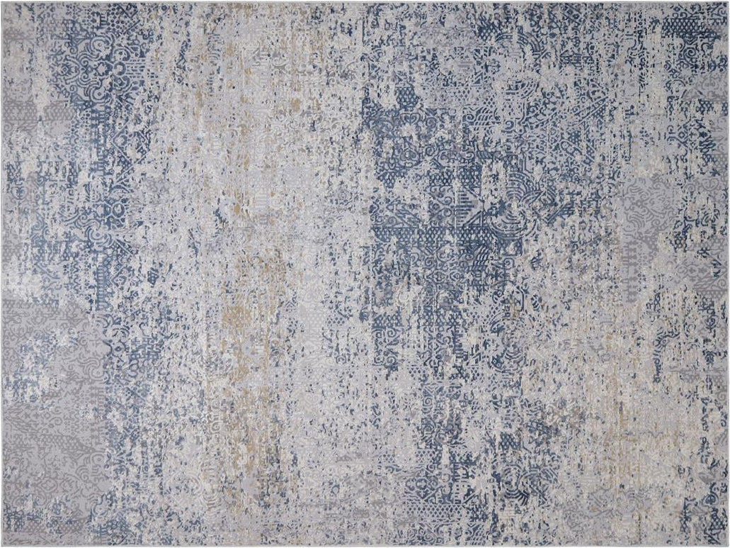 handmade Transitional Vintage Blue Gray Machine Made RECTANGLE POLYESTER area rug 9x12