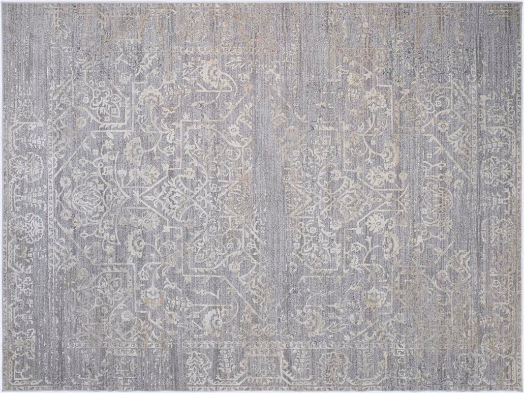 handmade Transitional Vintage Gray Beige Machine Made RECTANGLE POLYESTER area rug 9x12