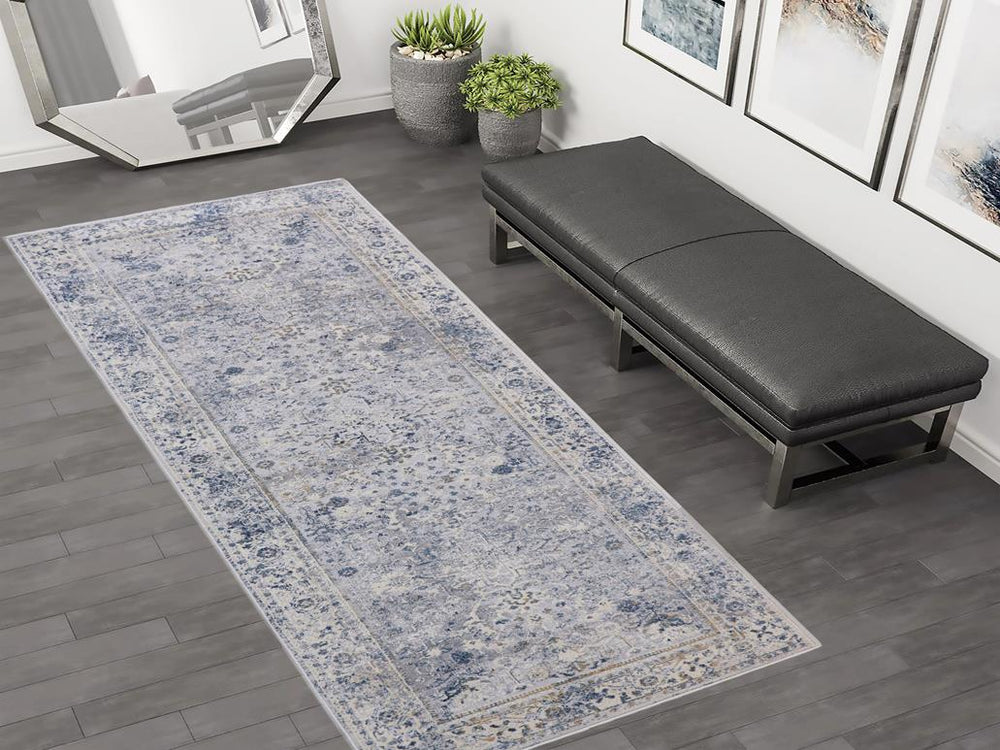 handmade Transitional Distressed Gray Blue Machine Made RECTANGLE POLYESTER area rug 9x12