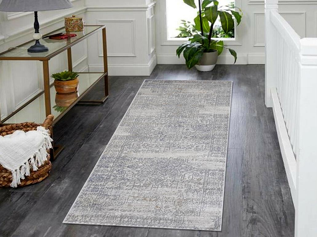 handmade Transitional Distressed Beige Grey Machine Made RECTANGLE POLYESTER area rug 9x12