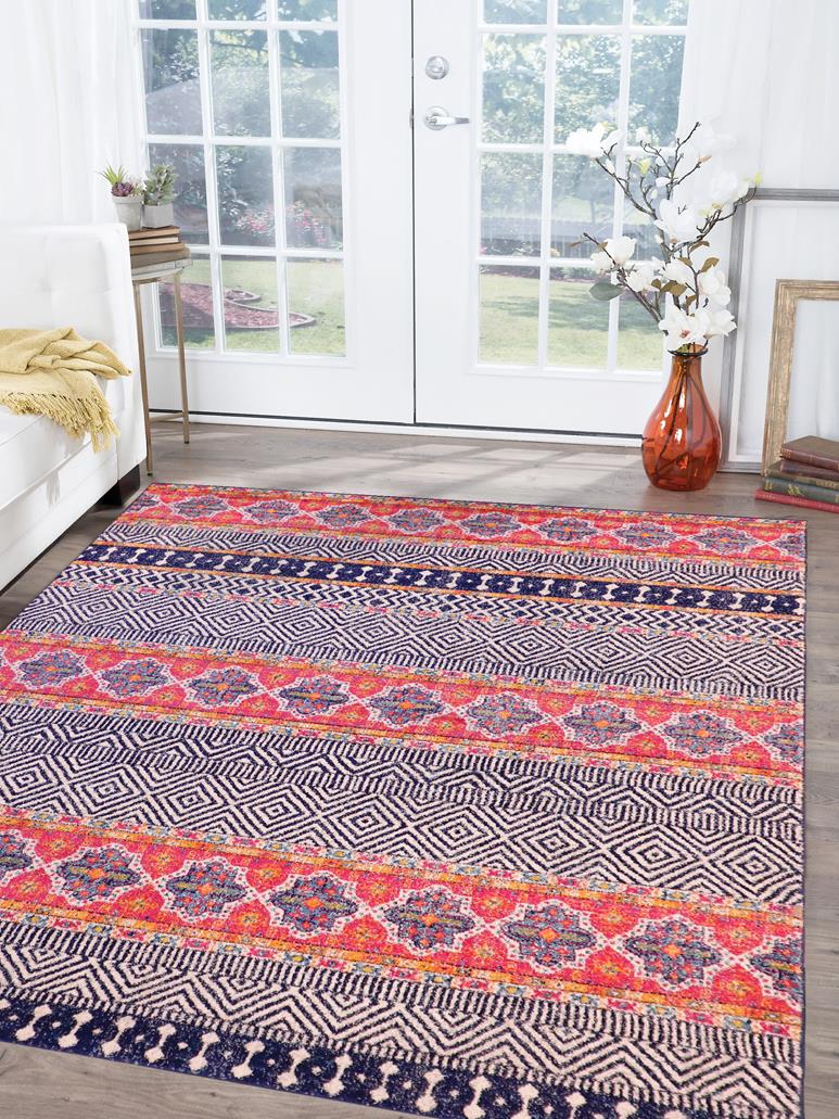 handmade Geometric Modern Blue Fushia Machine Made RECTANGLE POLYESTER area rug