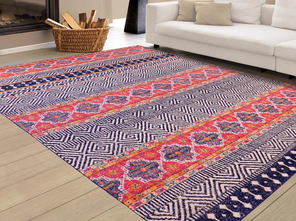 handmade Geometric Modern Blue Fushia Machine Made RECTANGLE POLYESTER area rug