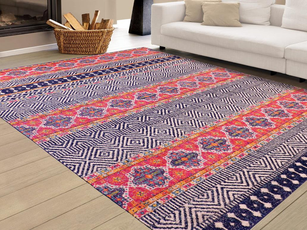 handmade Geometric Modern Blue Fushia Machine Made RECTANGLE POLYESTER area rug