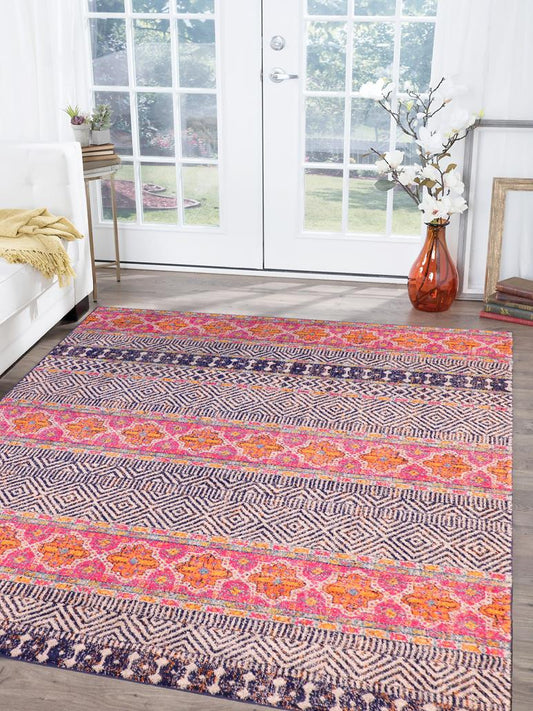 handmade Geometric Modern Blue Fushia Machine Made RECTANGLE POLYESTER area rug 10x14