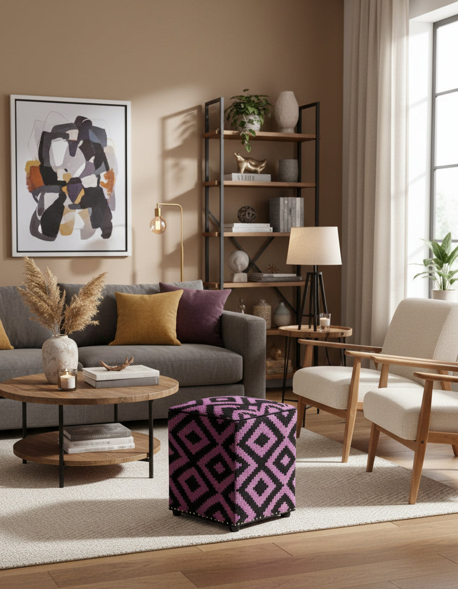 handmade  Ottoman Black Purple HandmadeRECTANGLE 100% WOOL area rug