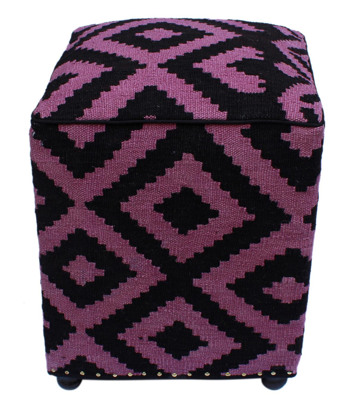 handmade  Ottoman Black Purple HandmadeRECTANGLE 100% WOOL area rug