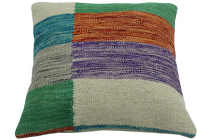 handmade Modern Pillow Ivory Green Hand-Woven SQUARE 100% WOOL kilim throw pillow