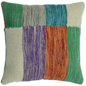 18x18 hand woven kilim throw pillow in natural, green and rust - Shabby Chic Turkish Herring
