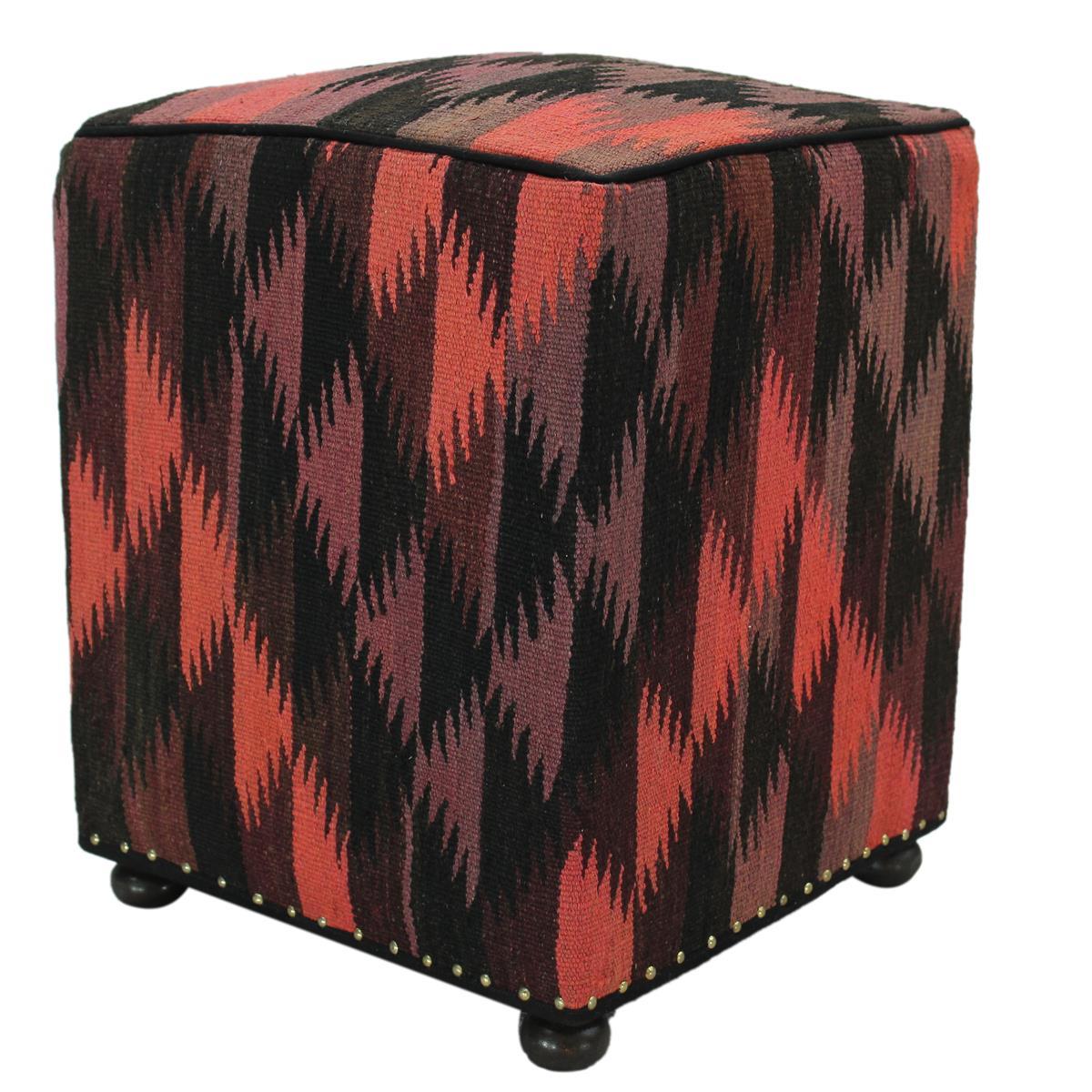 handmade  Ottoman Pink Black HandmadeRECTANGLE 100% WOOL area rug