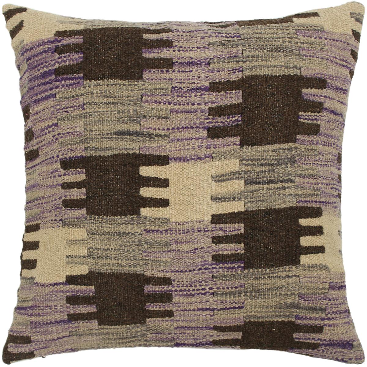 18x18 hand woven kilim throw pillow in purple, gray and brown - Modern Turkish Alaine