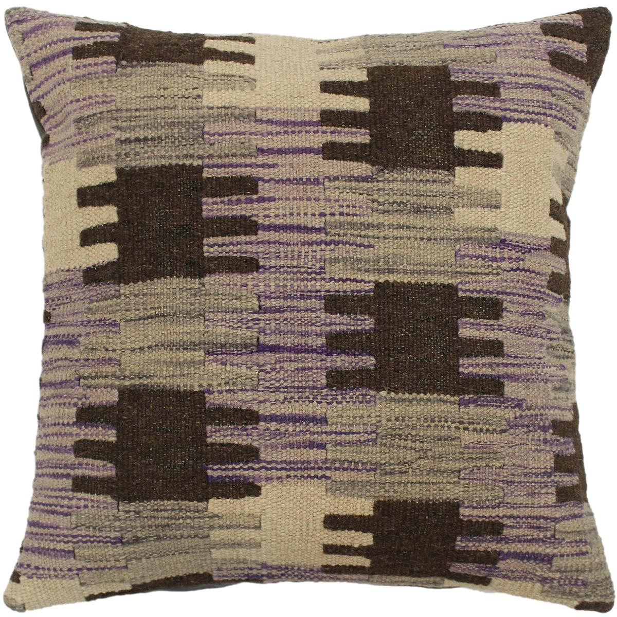 18x18 hand woven kilim throw pillow in purple, gray and brown - Southwestern Turkish Jazmine