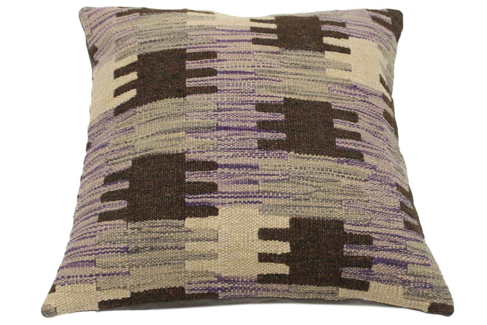 handmade Traditional Pillow Purple Gray Hand-made SQUARE 100% WOOL kilim throw pillow