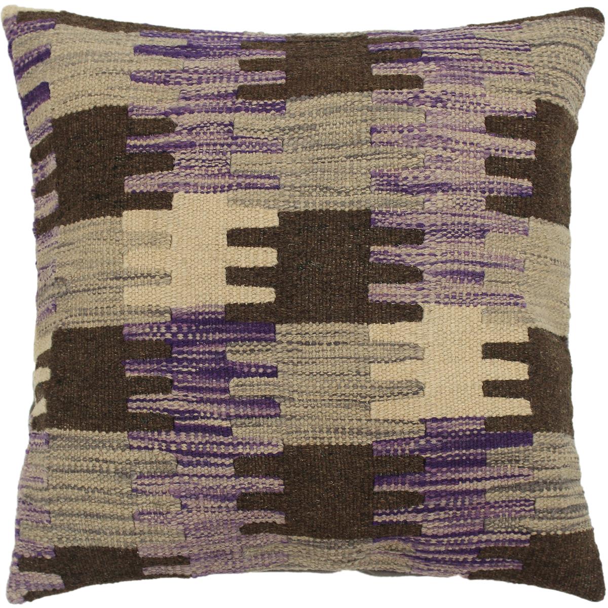 18x18 hand woven kilim throw pillow in purple, gray and brown - Modern Turkish Trinity