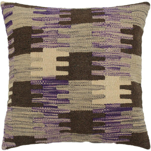 18x18 hand woven kilim throw pillow in purple, gray and brown - Modern Turkish Trinity