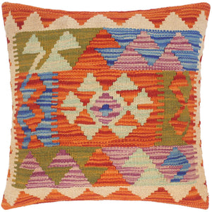 18x18 hand woven kilim throw pillow in rust, blue and beige - Shabby Chic Turkish Barney