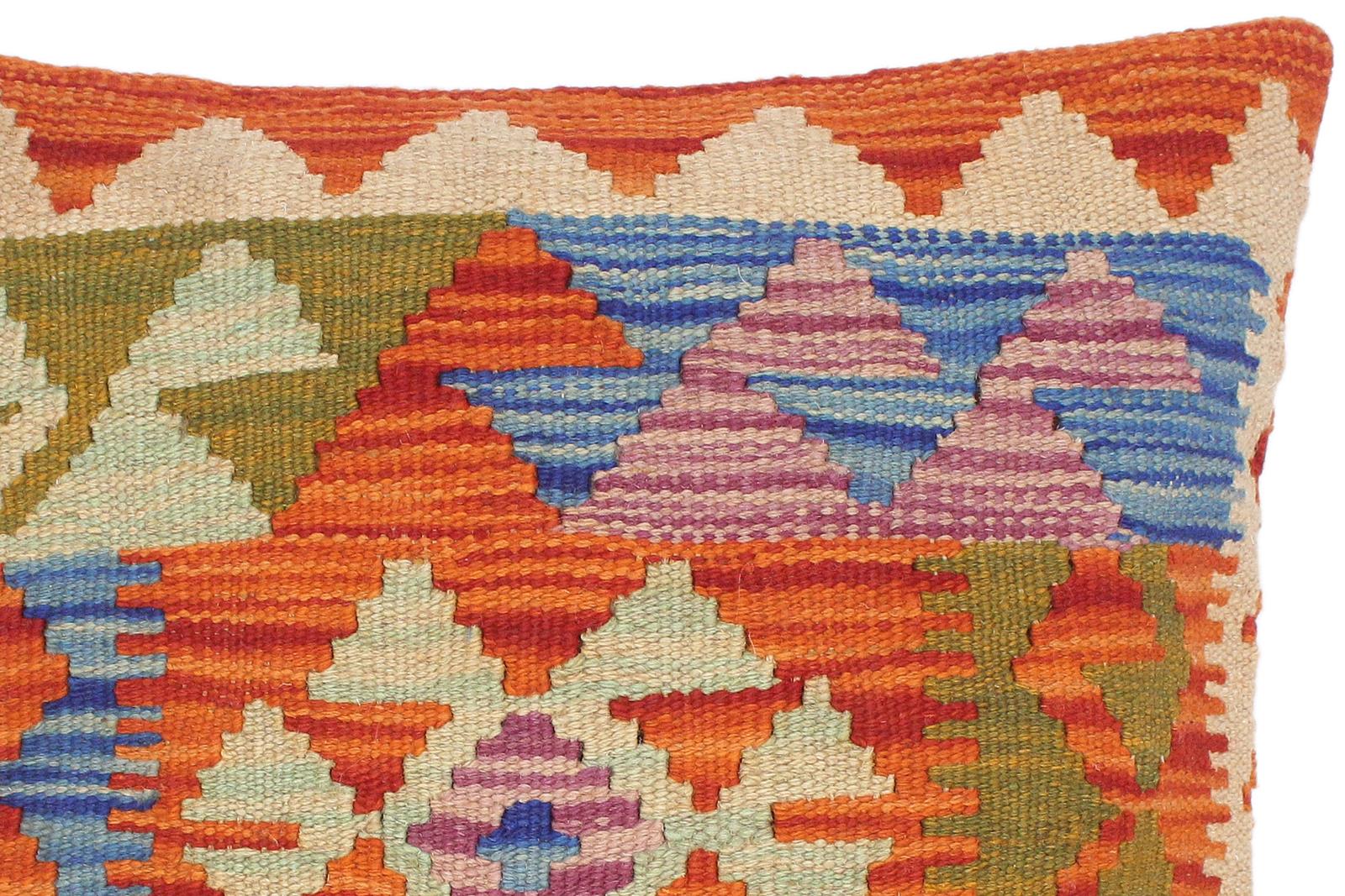 handmade Traditional Pillow Rust Blue Hand-Woven SQUARE 100% WOOL kilim throw pillow