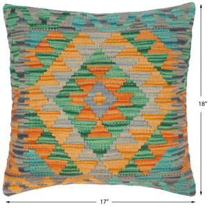 handmade Traditional Pillow Orange Green Hand-Woven SQUARE 100% WOOL kilim throw pillow