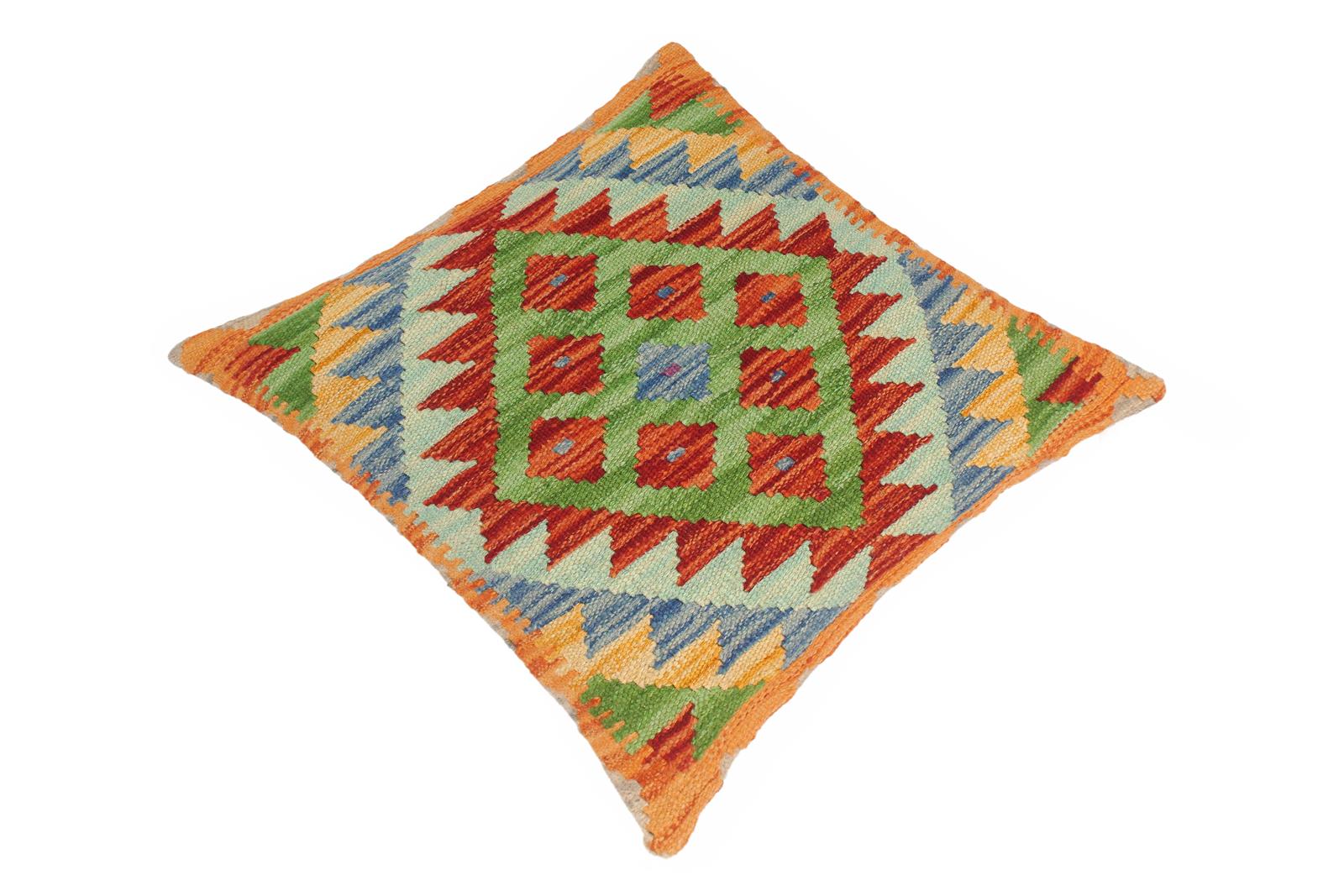 handmade Traditional Pillow Rust Blue Hand-Woven SQUARE 100% WOOL kilim throw pillow