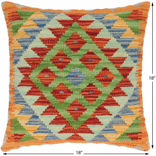 handmade Traditional Pillow Rust Blue Hand-Woven SQUARE 100% WOOL kilim throw pillow