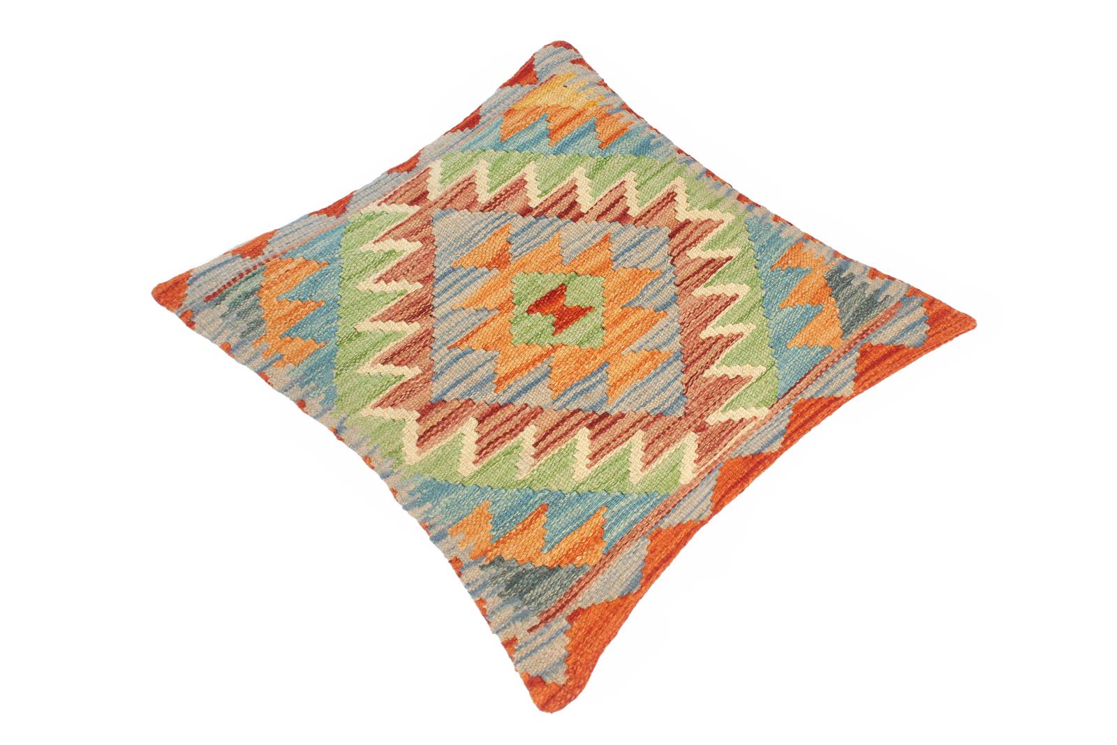 handmade Traditional Pillow Red Blue Hand-Woven SQUARE 100% WOOL kilim throw pillow