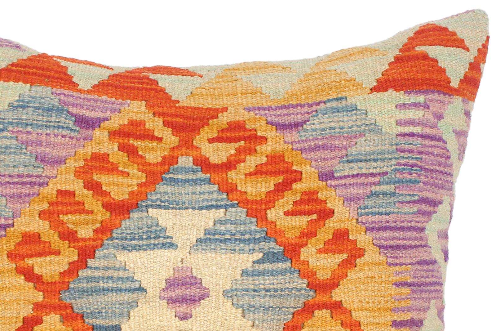 handmade Traditional Pillow Rust Gold Hand-Woven SQUARE 100% WOOL kilim throw pillow
