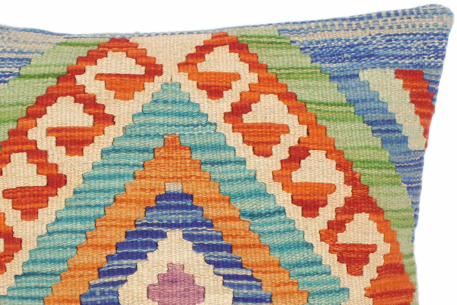 handmade Traditional Pillow Blue Rust Hand-Woven SQUARE 100% WOOL kilim throw pillow