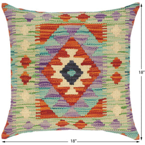 handmade Traditional Pillow Rust Green Hand-Woven SQUARE 100% WOOL kilim throw pillow