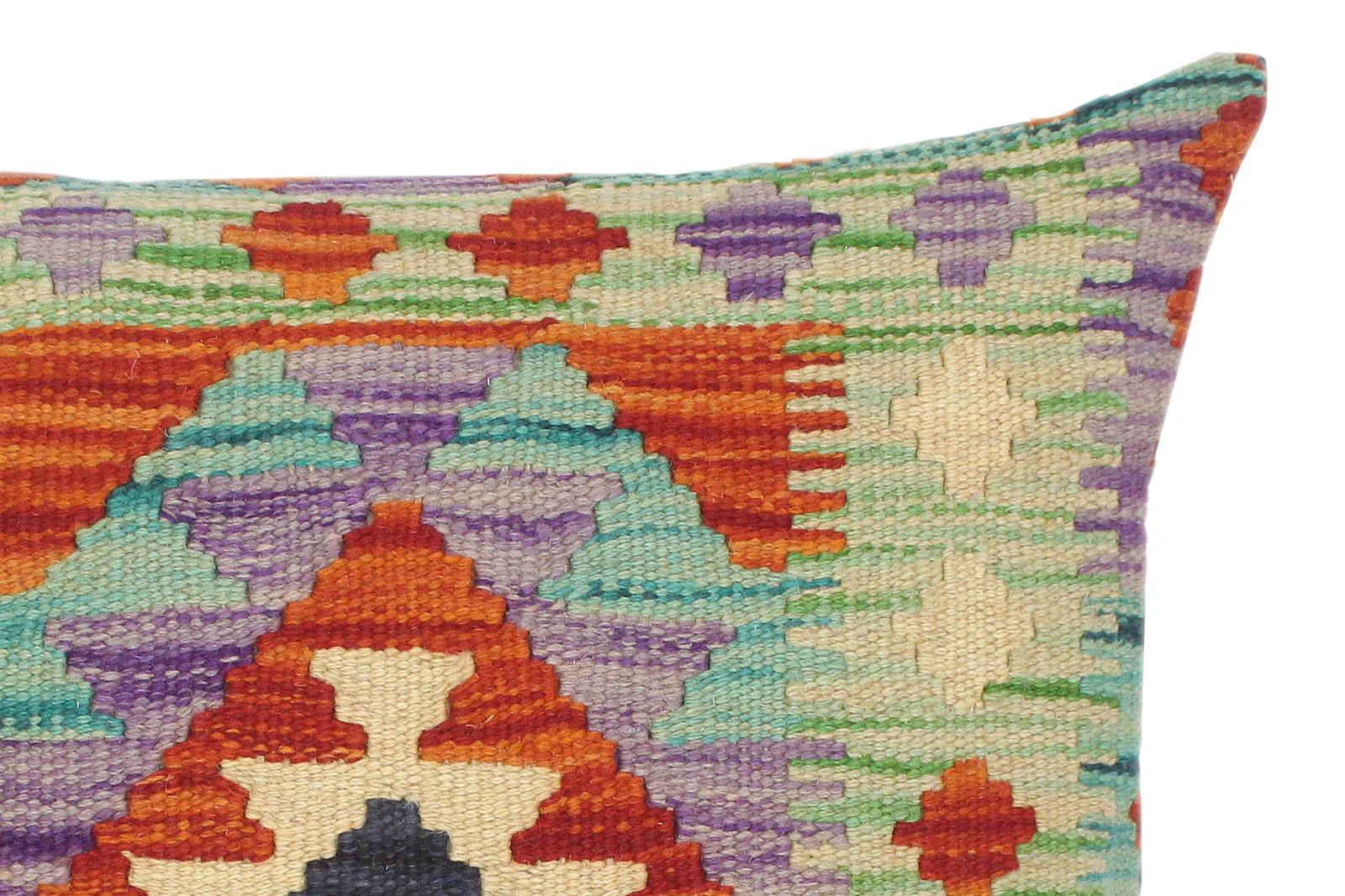 handmade Traditional Pillow Rust Green Hand-Woven SQUARE 100% WOOL kilim throw pillow