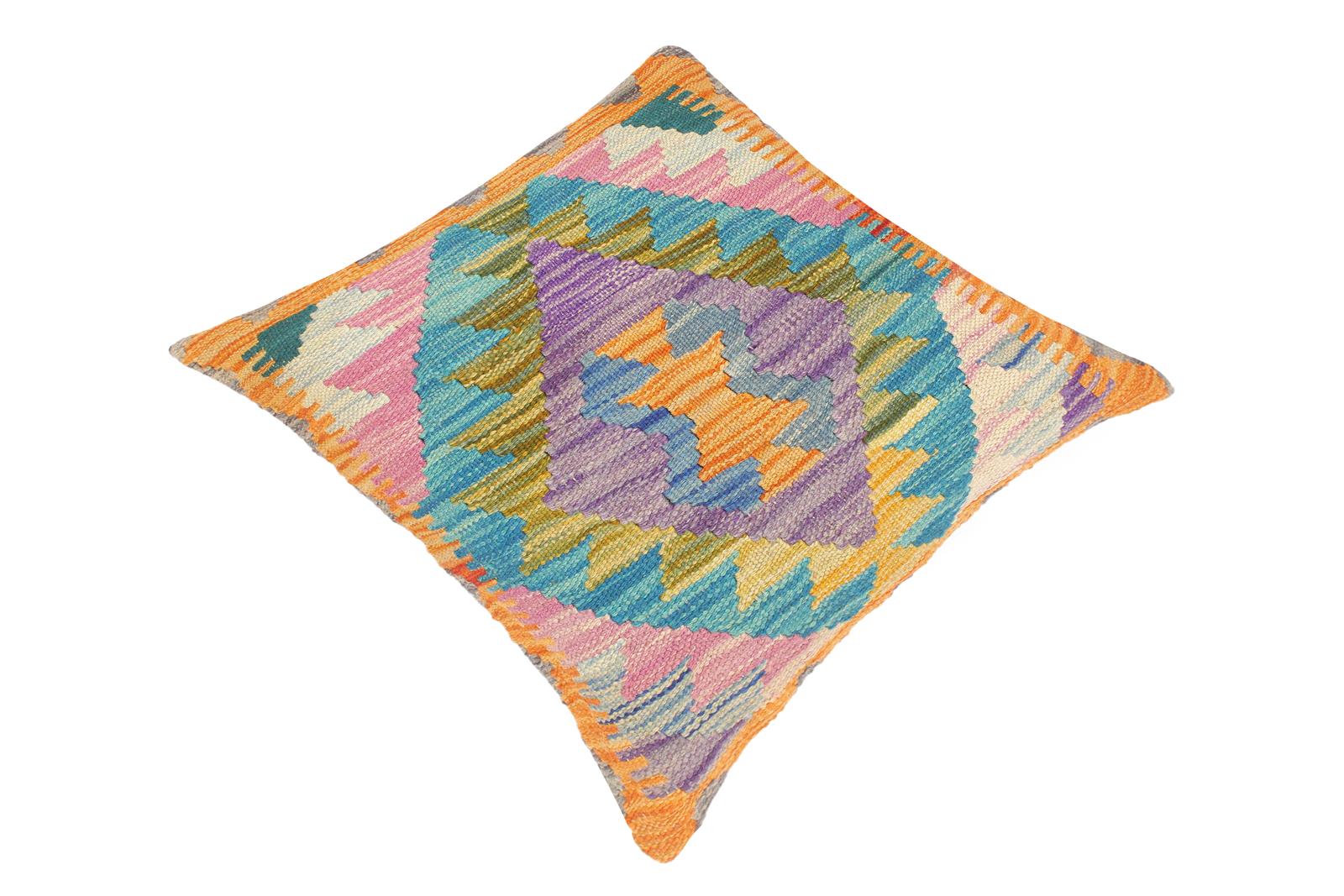 handmade Traditional Pillow Purple Blue Hand-Woven SQUARE 100% WOOL kilim throw pillow