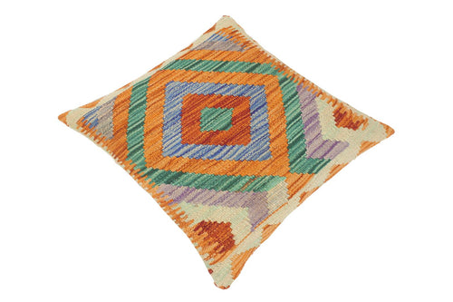 handmade Traditional Pillow Rust Blue Hand-Woven SQUARE 100% WOOL kilim throw pillow