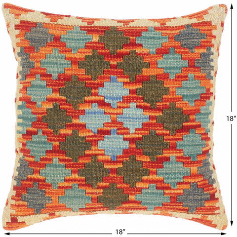 handmade Traditional Pillow Rust Blue Hand-Woven SQUARE 100% WOOL kilim throw pillow