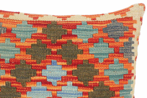 handmade Traditional Pillow Rust Blue Hand-Woven SQUARE 100% WOOL kilim throw pillow