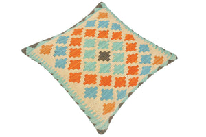 handmade Traditional Pillow Beige Blue Hand-Woven SQUARE 100% WOOL kilim throw pillow