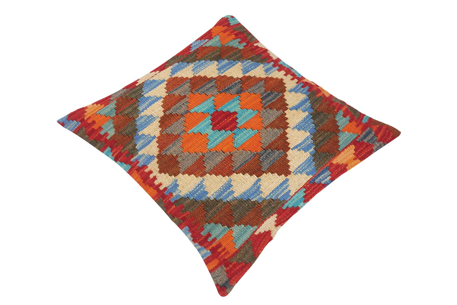 handmade Traditional Pillow Red Gray Hand-Woven SQUARE 100% WOOL kilim throw pillow