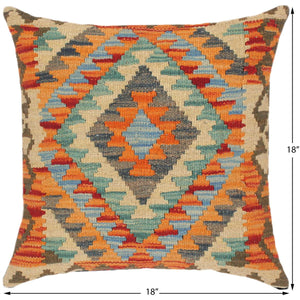 handmade Traditional Pillow Rust Blue Hand-Woven SQUARE 100% WOOL kilim throw pillow