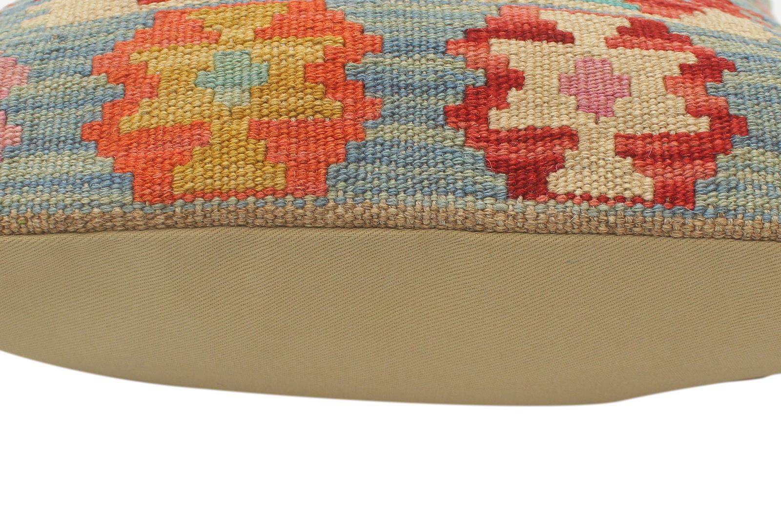 handmade Tribal Turkish Antique Red Blue Hand-Woven SQUARE 100% WOOL pillow